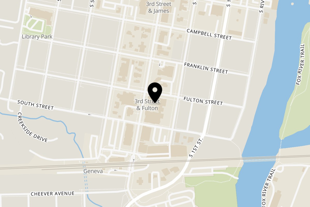 Map showing the location of Storybook Cafe on 407 S 3rd St Unit 150 in Geneva
